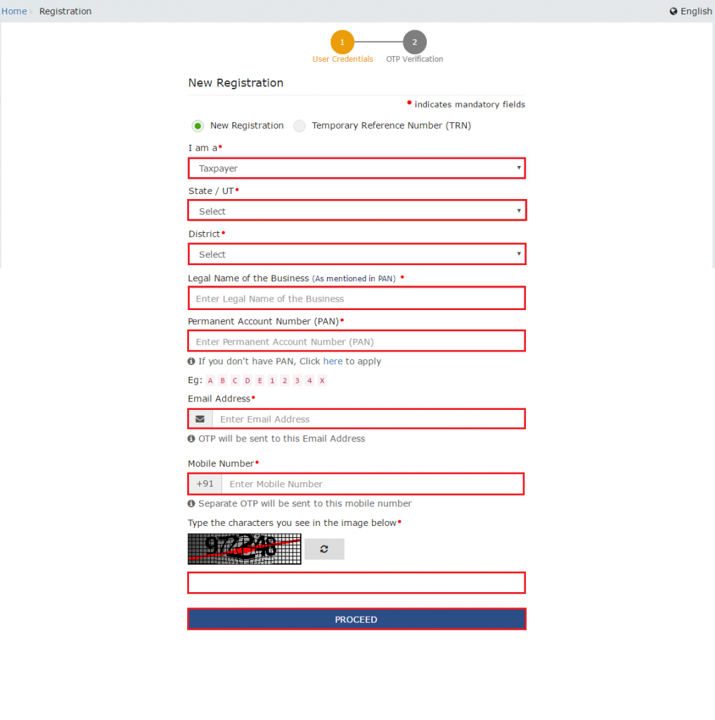 Step 2 to Register a startup or SMB under GST